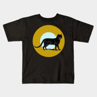 Halloween Black Cat, Signs and Symbols - Ochre and Pale Blue Kids T-Shirt